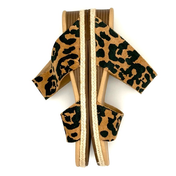 Lucky Brand Wyntor Wedge Sandals Women’s Size 7.5 Espadrille Leopard Leather Tan - Picture 5 of 7